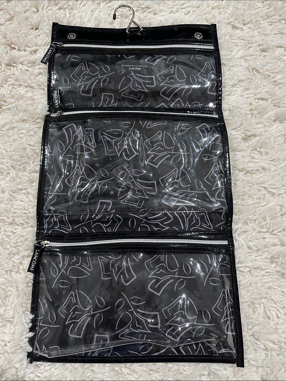 LANCOME Clear Hanging Travel Organizer - Black EUC